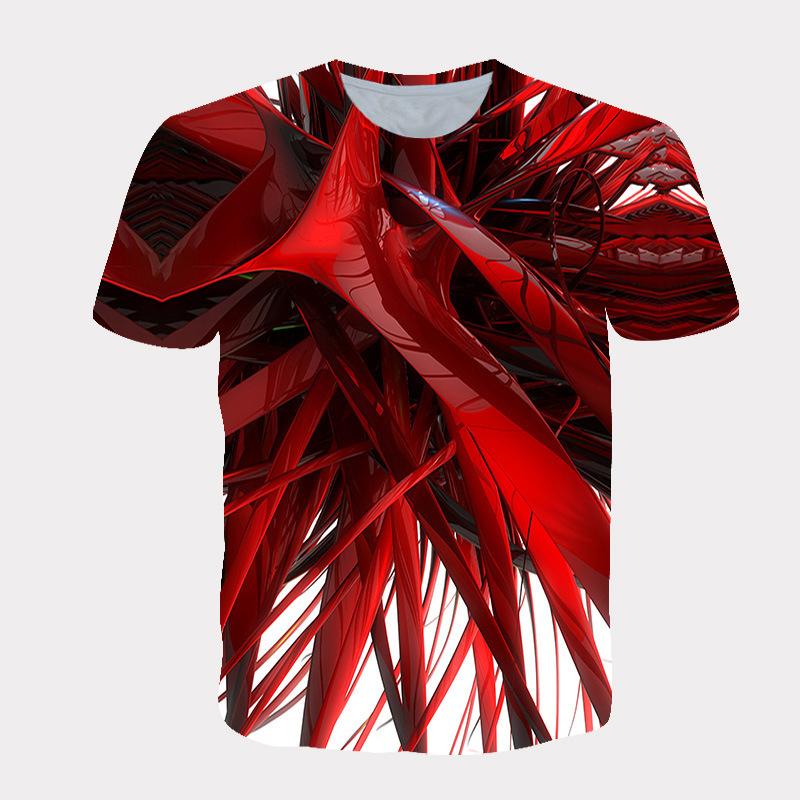 Summer Round Neck 3D Color Abstract Art Patterns Printed Top Fashionable Casual Short Sleeved Children's Boy T-shirts