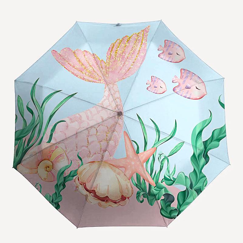1PC Mermaid Shell Umbrella-8-Rib Reinforced Portable Folding Travel Suitable for All Seasons Outdoor Daily , Fun Design-Z0414