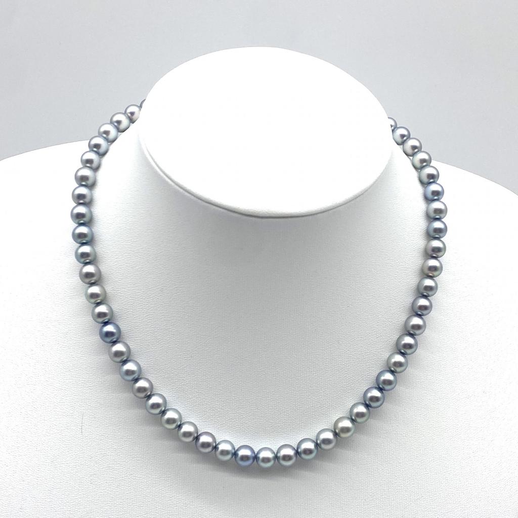 High-Luster Akoya Pearl Necklace Natural Jewelry Blue Gray Approx 43cm 7.0mm–7.5mm 31.7g Silver Hardware