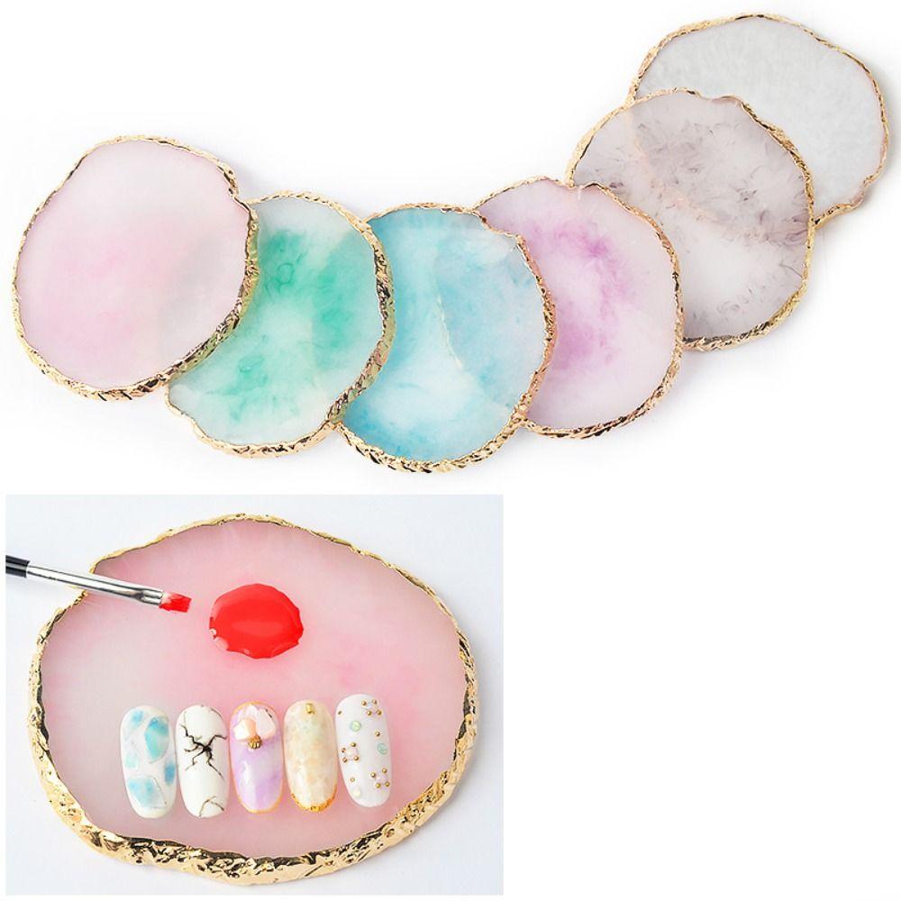 Round Nail Art Palette Professional Golden Edges Gel Polish Palette DIY Easy To Clean False Nail Tips Palette Nail Salon