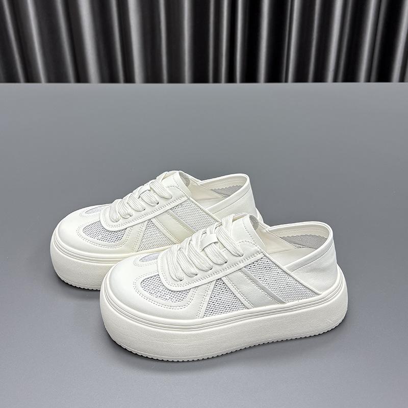 Leather Two Wear White Shoes Women's Spring New Round Head Platform Fashion Versatile Casual Sports Shoes