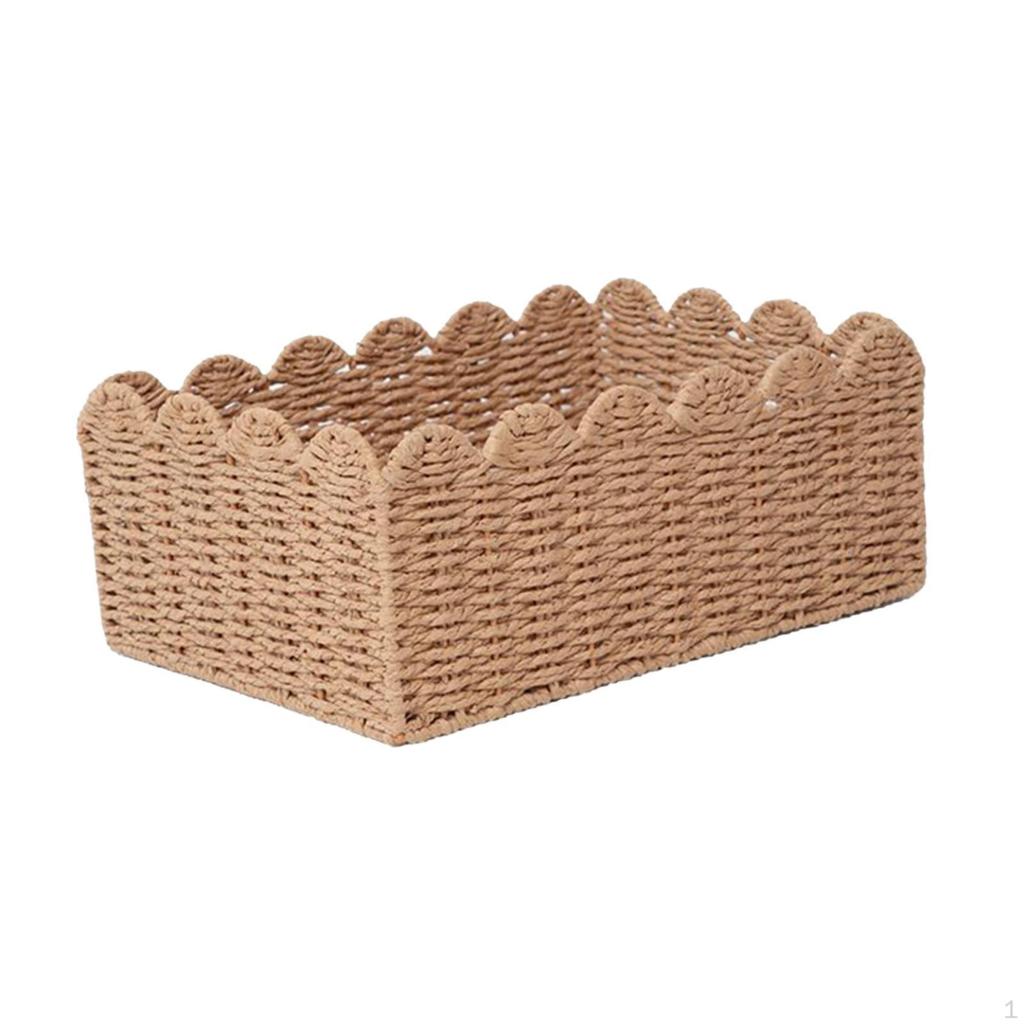 Container Bin Woven Basket Paper Rope for Bathroom Countertop Pastries And More