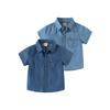 Summer Boys' Denim Short-Sleeve Shirt with Flap Pockets, Children's Collared Shirt, Baby Boy Casual Top, Children's Clothing