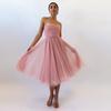 Nuovo Vestito Tubolare Senza Maniche in Rete con Stecche di Pesce Gonna a Vita A-Line da Donna Vestito per Festa di Compleanno Primaverile