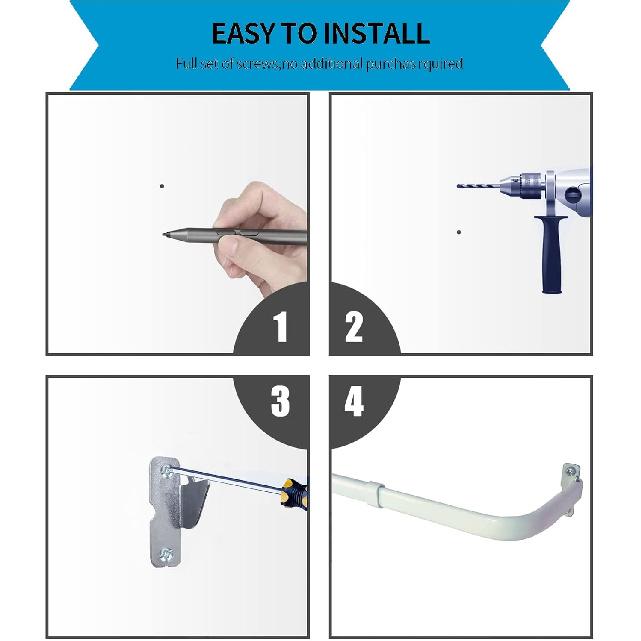 Curtain Rod Hooks Curtain Rod Bracket, 4 Pcs Curtain Rod Holders with Screws, Wall Mounted Single Curtain Rod Hangers Hooks for Home Office