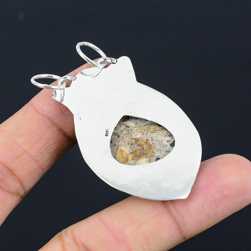 Wedding Gift For Her 925 Silver Natural Turritella Agate Gemstone Pendant