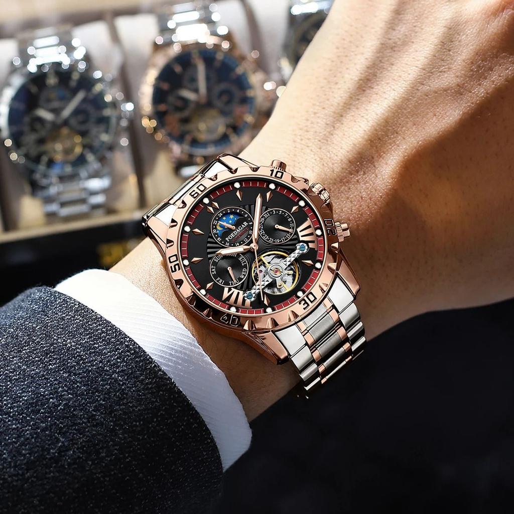 Luxus Automatik Mechanische Herrenuhr Skelett Tourbillon Wasserdicht Leuchtend Männliche Uhr Woche Datum Business Herrenuhren