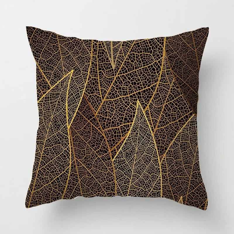 Golden Tropical Leaf Pattern Pillow Covers Pattern Cushion Cover Suitable for Sofa Bedroom Car Pillow Cover