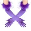 Halloween Luxury Ostrich Feather Satin Long Gloves