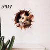 Cute Wall Decoration 2Pcs 3D Cartoon Mouse Cat Stickers Self-adhesive Nursery Decal Removable Waterproof High-Quality PVC Material Wear-resistant Easy