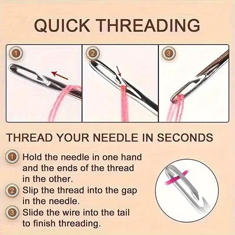 30pcs Self-Threading Needles Set, Wooden Storage Tubes, Easy Insertion for Elderly, Hand Sewing, Quilting, Clothing & Cross Stit