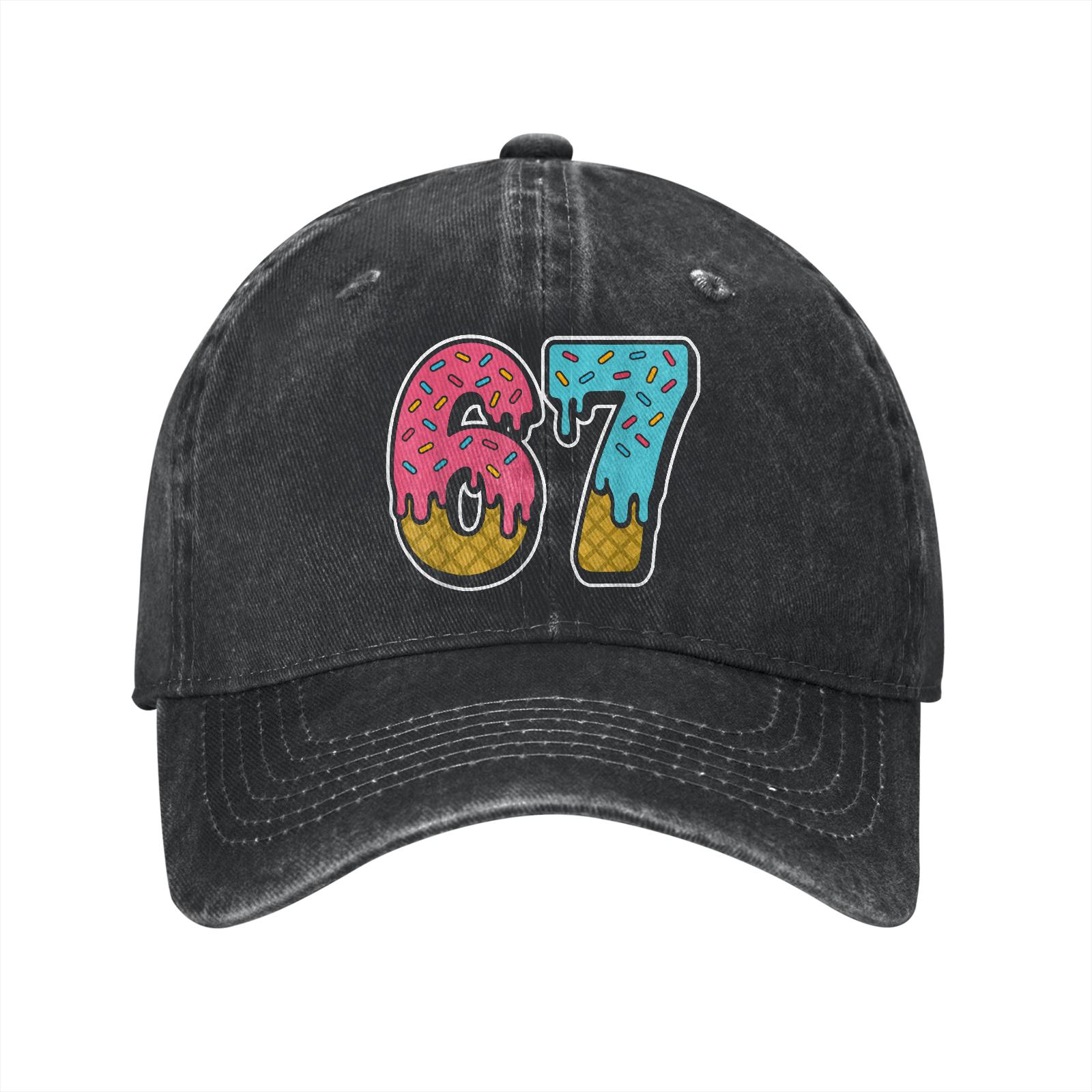 Donut Number 67 Baseball Cap Adult Unisex Adjustable Denim Streetwear Hat for 67th Birthday Gift One Size