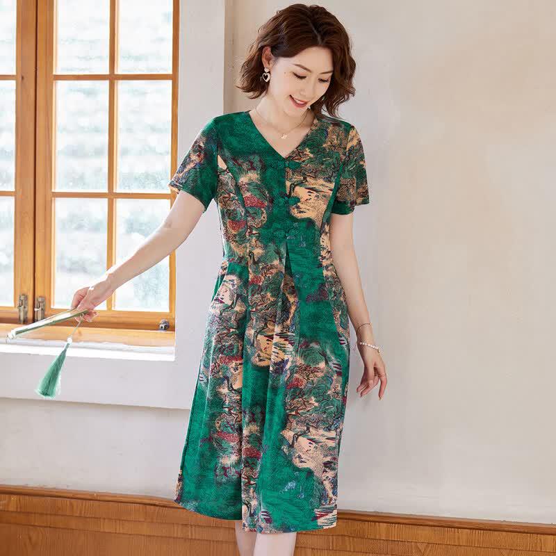 New Chinese Style Cheongsam Dress XL зелёный