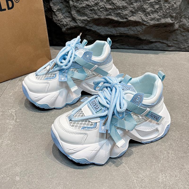 

Модные европейские туфли на платформе со стразами, женские 2025, летние, сетчатые, дышащие, удобные, повседневные, универсальные кроссовки 40 синий