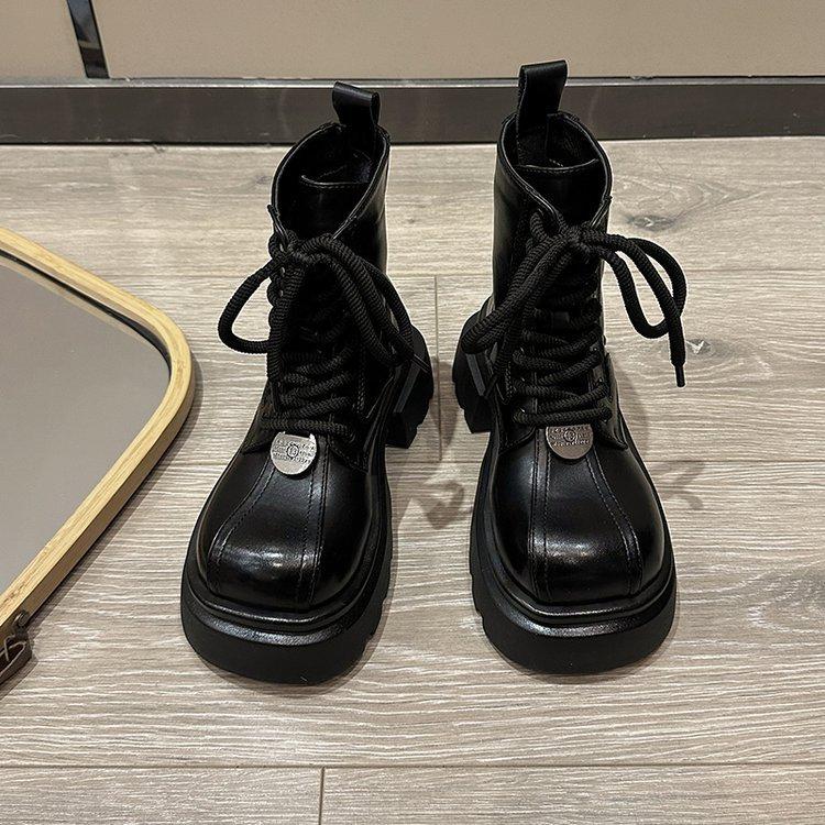 European thick-soled Martin boots for women's 2025 autumn and winter new breathable fashion big head lace-up fashion boots British style short boots