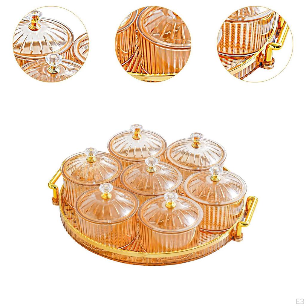 7 Compartment Serving Tray for Snacks with Clear Covers And Bowls