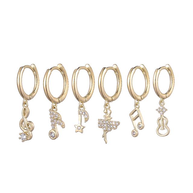 

ANENJERY серьги с цирконием для танцующих девушек, музыкальные символические серьги для женщин, креативные золотые серьги из 6 предметов, оптовая продажа золотой