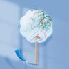 Translucent Embroidered Long-Handled Round Fan for Children's Hanfu and Cheongsam Costumes