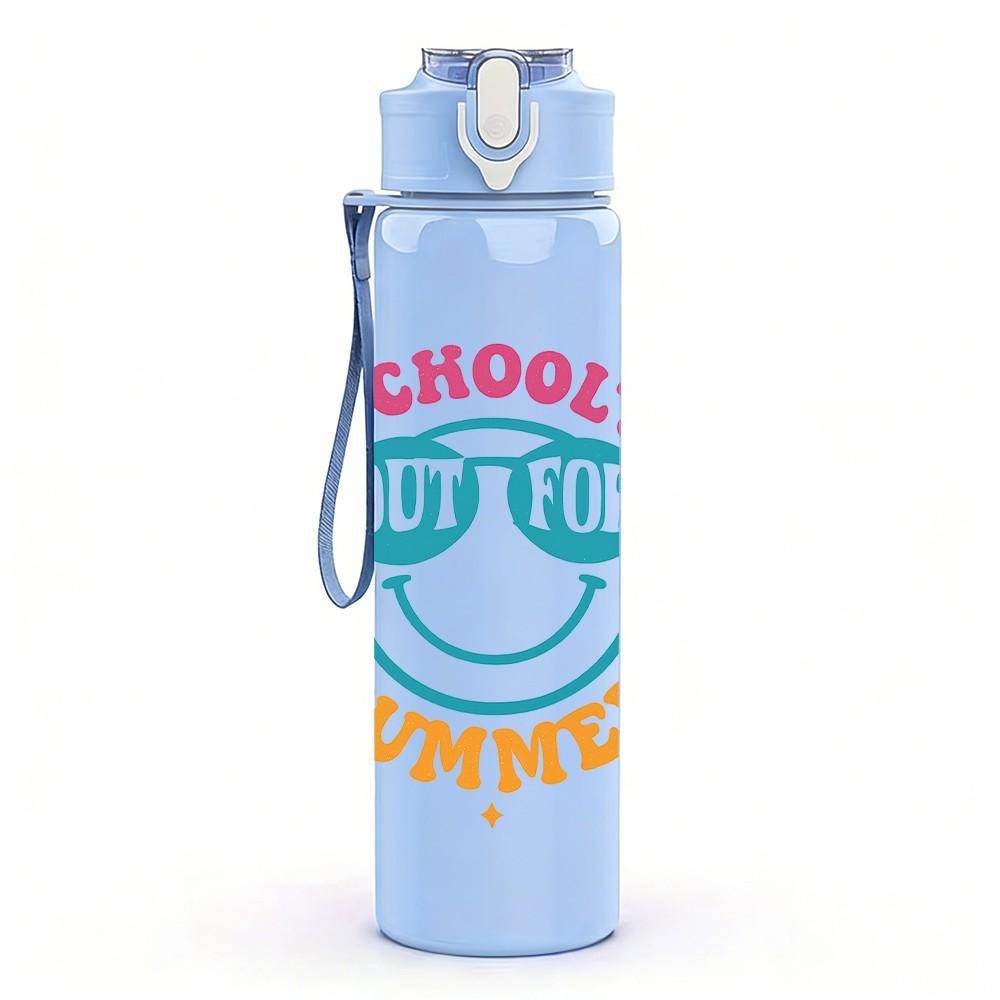 1PC School's Out For Summer Badge 750ml Color Plastic Sports Water Bottle Leakproof Flip Straw Lid Suitable for Sports Office Home Use