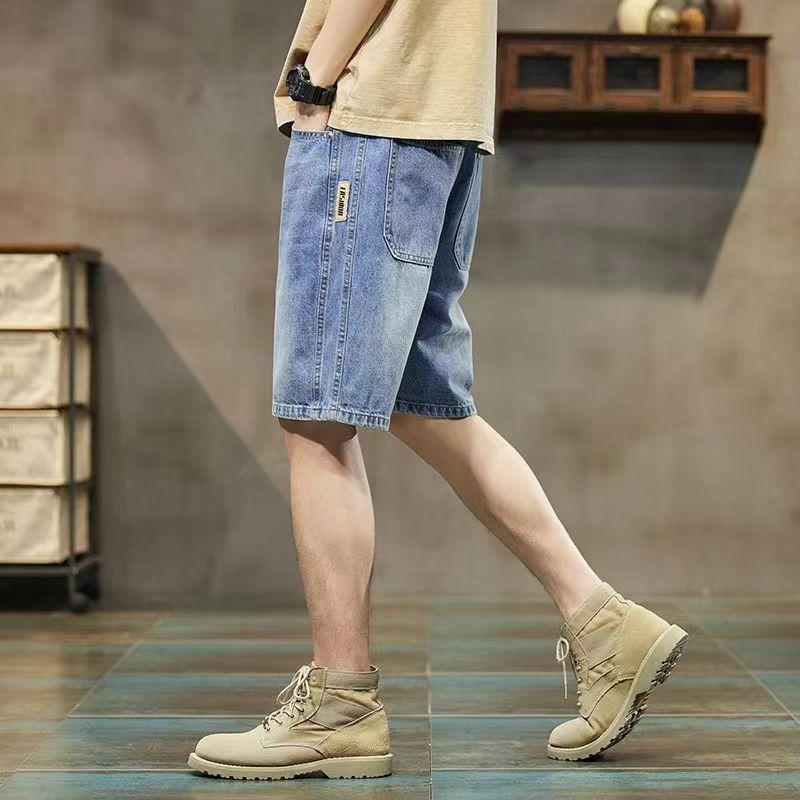 Tooling denim shorts men's summer thin loose trendy brand casual boys five-point pants new medium pants