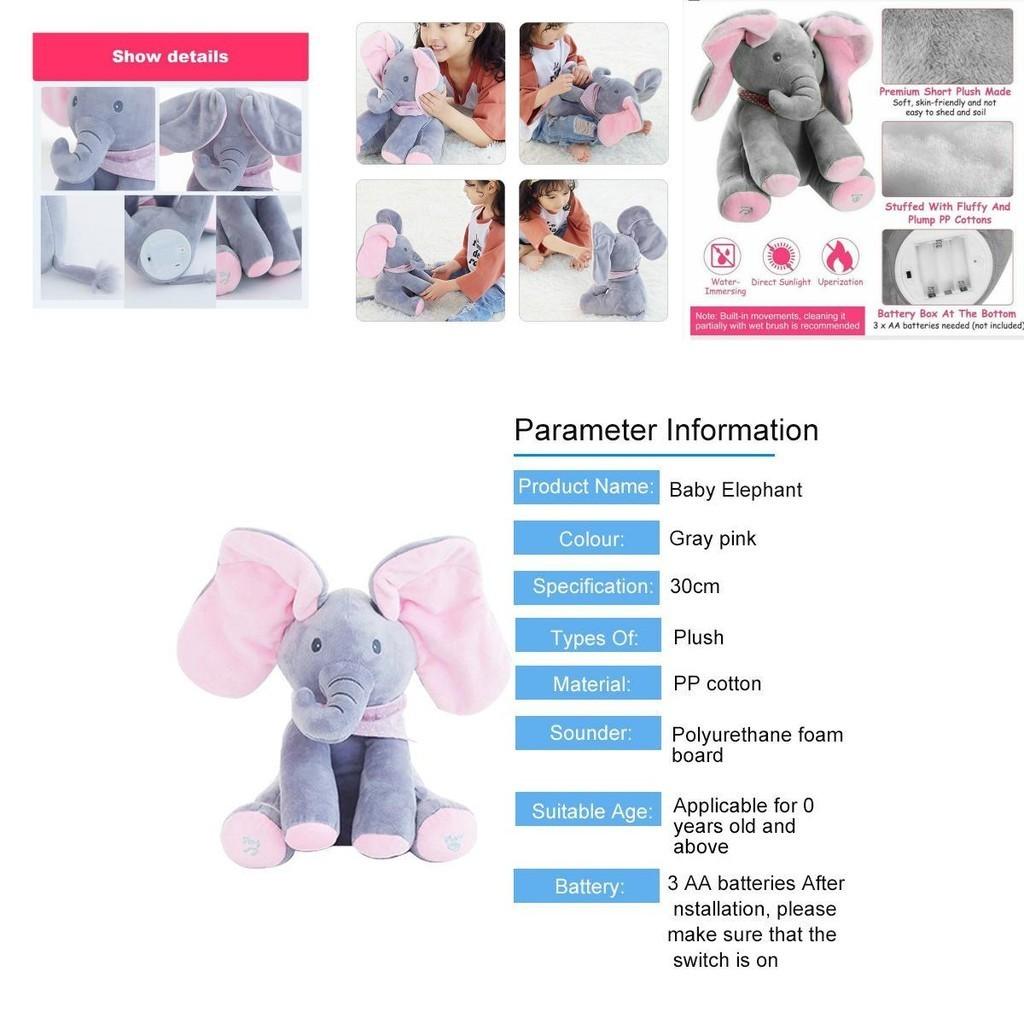 Adorable Peek-a-boo Elephant Singing Baby Plush Toy For Kids In Pink And Gray