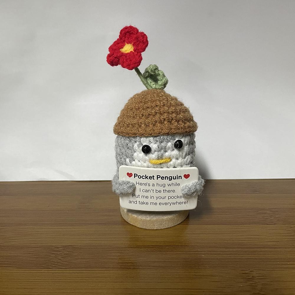Handmade Knitted Positive Energy Penguin Dolls Ornament Fashion Christmas Hat Penguin Doll With Card Room Home Decoration Gifts