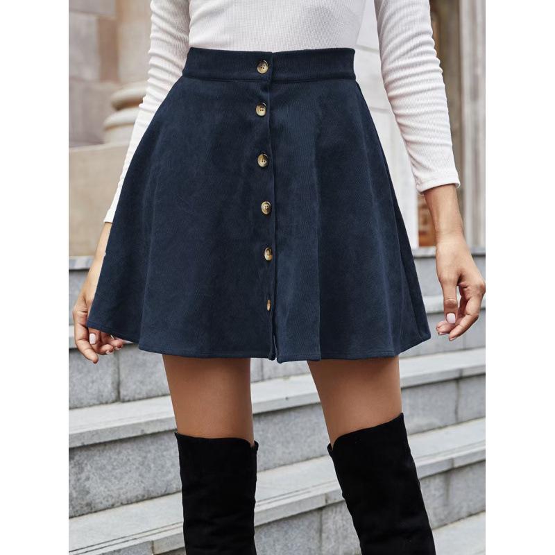 

2026 Women s Solid Corduroy Half Skirt - Sweet, Fashionable, Single-Breasted Casual Wear for All Seasons L