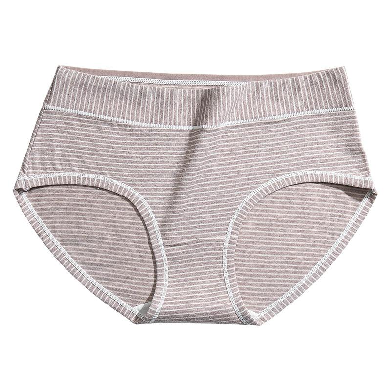 Female Summer Striped Cotton Pure Cotton Crotch Antibacterial Abdominal Lift Hip Breathable High Waist Briefs