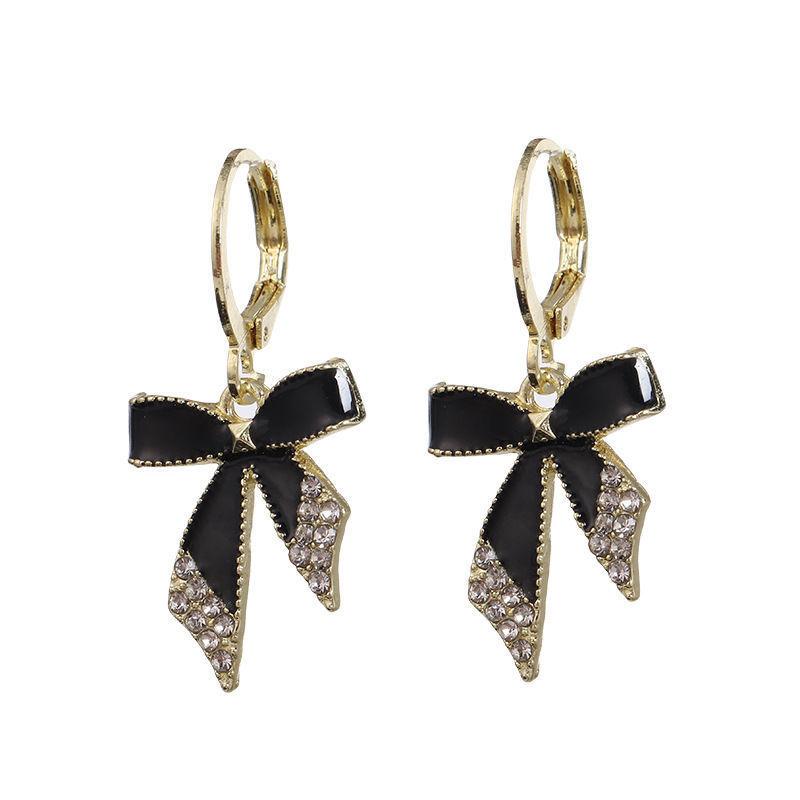 Korean black bow temperament versatile style high-end design stud earrings