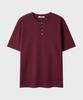 LEIRE Waffle Henley Neck Semi-Crop T-Shirt [Burgundy]