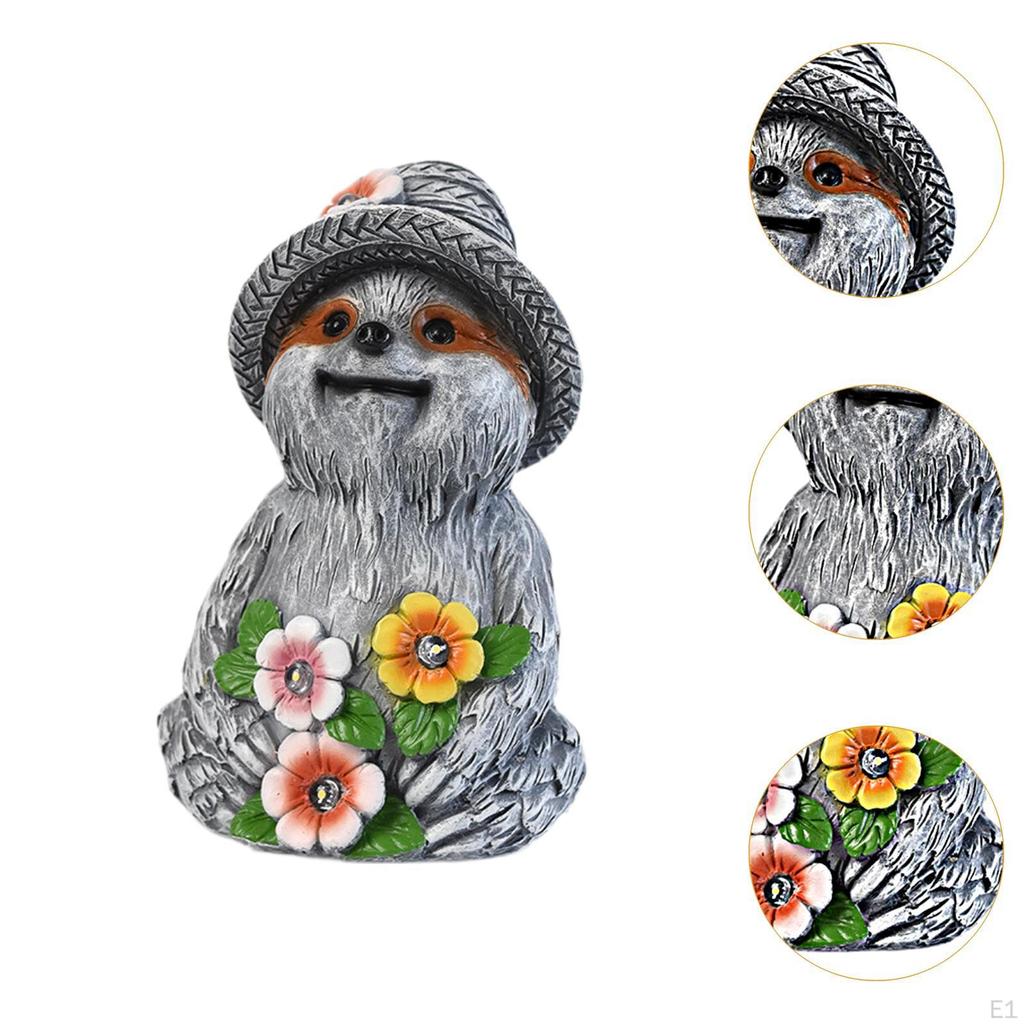 Sloth Ornament, Animal Sculpture ,with Solar Lamp, Craft Statue Elf Figurine for