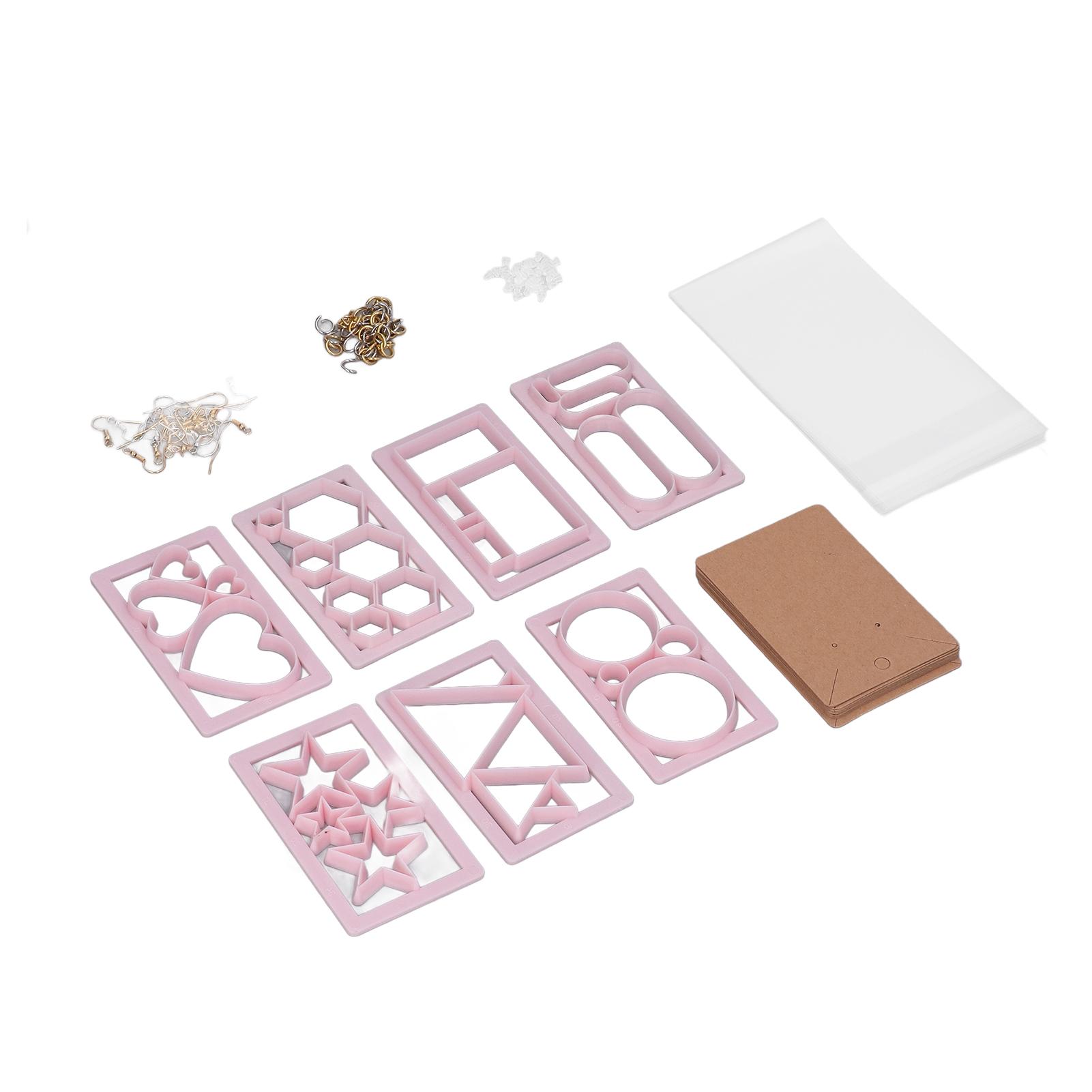 

Polymer Clay Cutters Set 7 Geometric Shapes DIY Handcraft Plastic Clay Earring Making Kit with Ear Hook Jump Rings