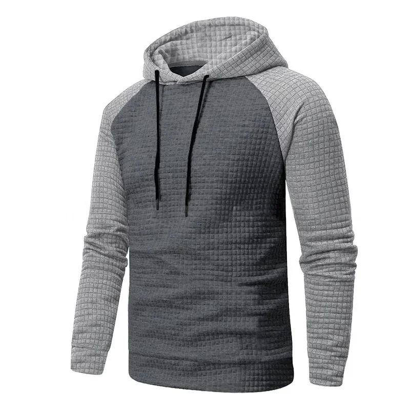 Men's Casual Patchwork Color Small Square Grid Hoodie Slim Fit Top Winter Round Neck Sweatshirts