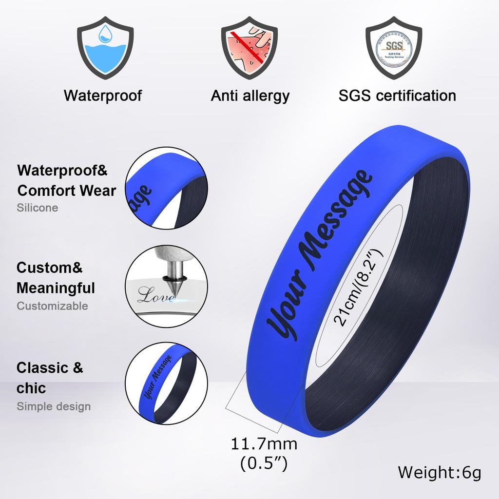 Braccialetti da polso in silicone personalizzati per donna uomo, Bracciale in gomma personalizzato, Regalo inciso per eventi festa consapevolezza