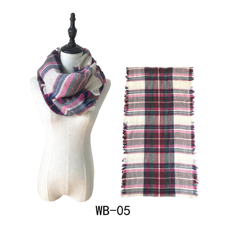 Wind autumn and winter women's warm colorful grid imitation cashmere double-sided fringed grid scarf