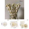 Elegant Gold Polka Dot Stamping Happy Birthday Party Decor Supplies Disposable Tableware Set
