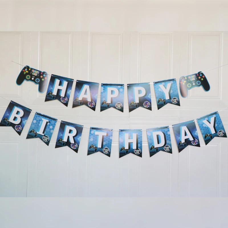 Video Game Party Supplies Set Baby Boy Birthday Party Decoration Happy Birthday Gaming Backdrop Game Table Covers Gamer Balloons