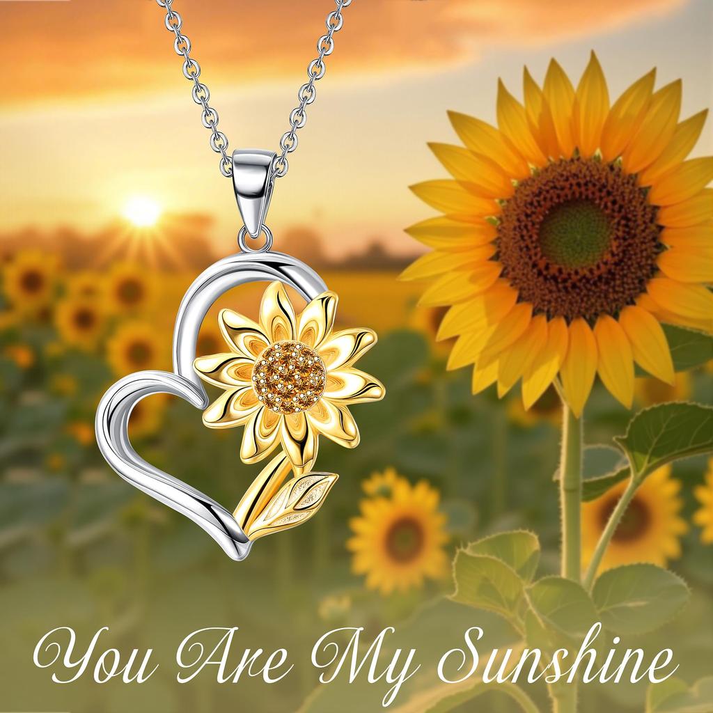 Milacolato 925 Sterling Silver Sunflower Necklace My Sunshine CZ Sunflower Heart Pendant for Women Boxed Valentine Gift You're