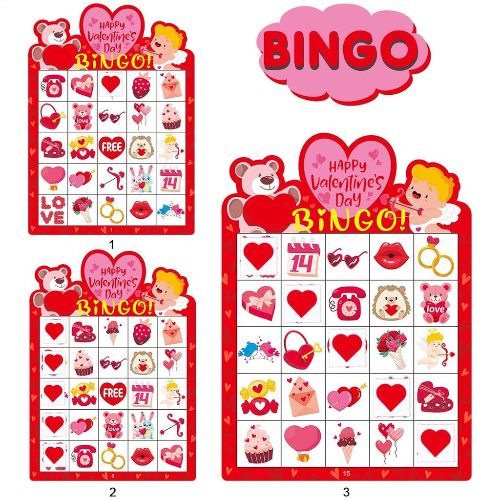 38Pcs Valentines Day Bingo Game Cards for 24 Players Festive Holiday Family Game Set Board Game Girls Wedding Party Decoration