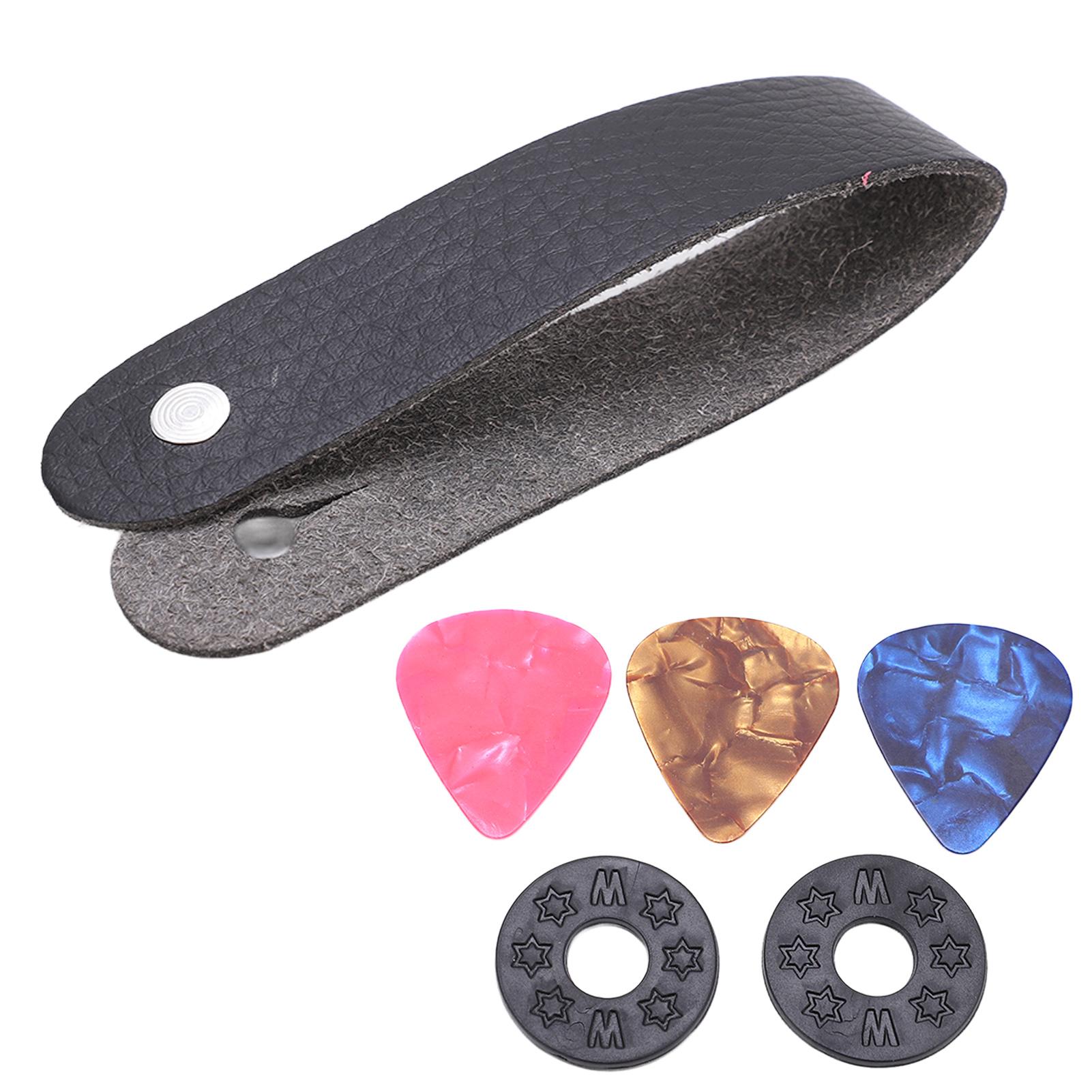 6 Sets Guitar Neck Strap Leather Headstock Button Tie Accessory Set Kit with PickBlack Neck Strap