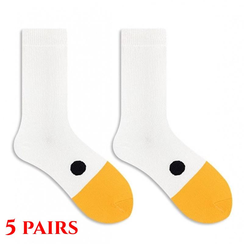 

Носки средней длины с рисунком милой утки из чесаного хлопка, впитывающие пот, носки без косточек, модные трендовые длинные носки для женщин 5 pairs