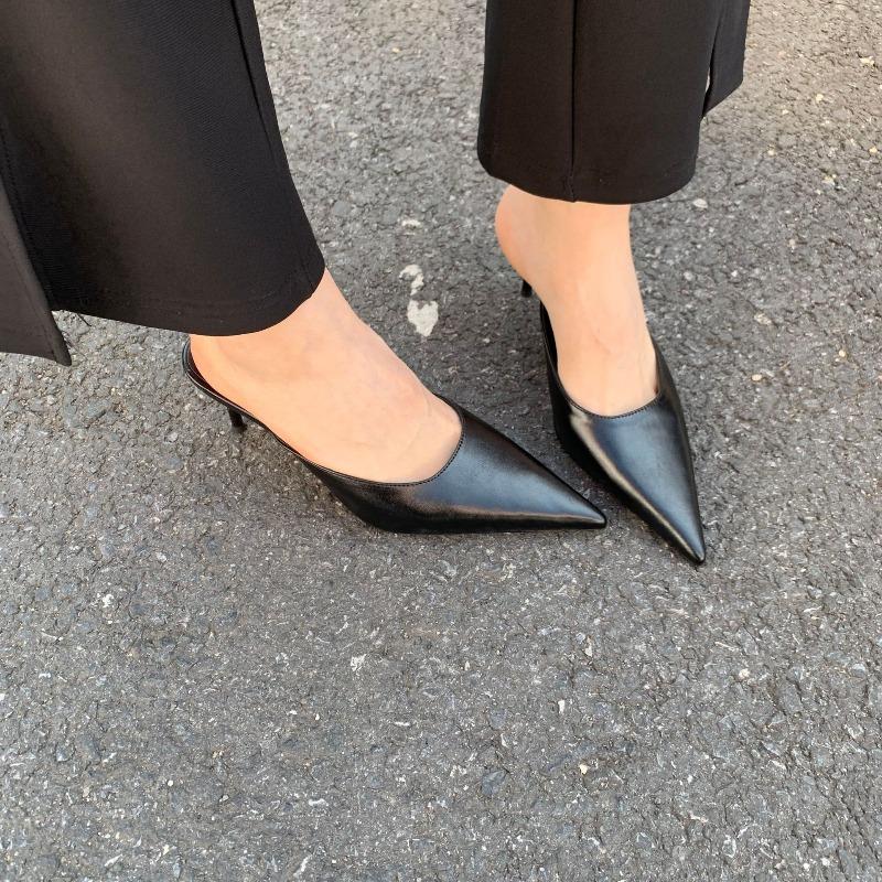 New Fashion Mules Women Slippers Summer Pointed Toe Thin High Heels Shoes Concise Casual Vacation Female Sandals