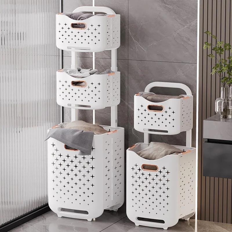 Movable Foldable Laundry Basket Dirty Clothes Storage Basket Clothes Storage Rack Bathroom Organizer Home Daily Storage Supplies
