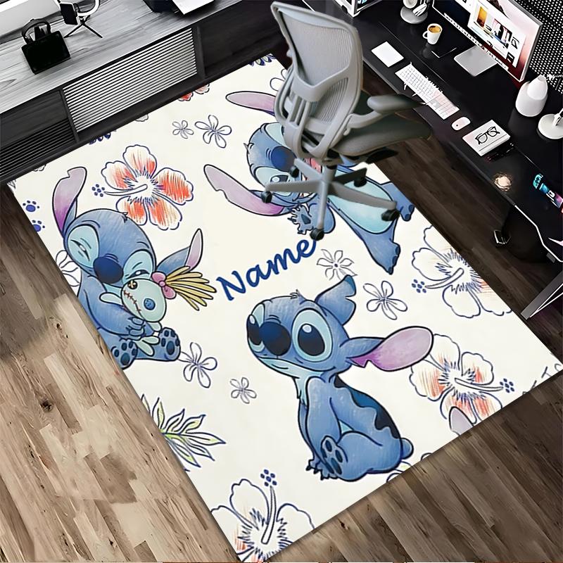 Custom Name Stitch Floral Living Room Non-Slip Area Rug Soft Carpet for Bedroom Kids Playroom Sofa Office Home Decor Doormat