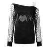 Fashion Women Sexy Mesh Stitching Leaky Shoulder Top Casual Loose Pullover Long Sleeve Tops
