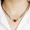Red Agate Cinnabar Acacia Bean Necklace with Cat's Eye Gold Thread Clavicle Chain.