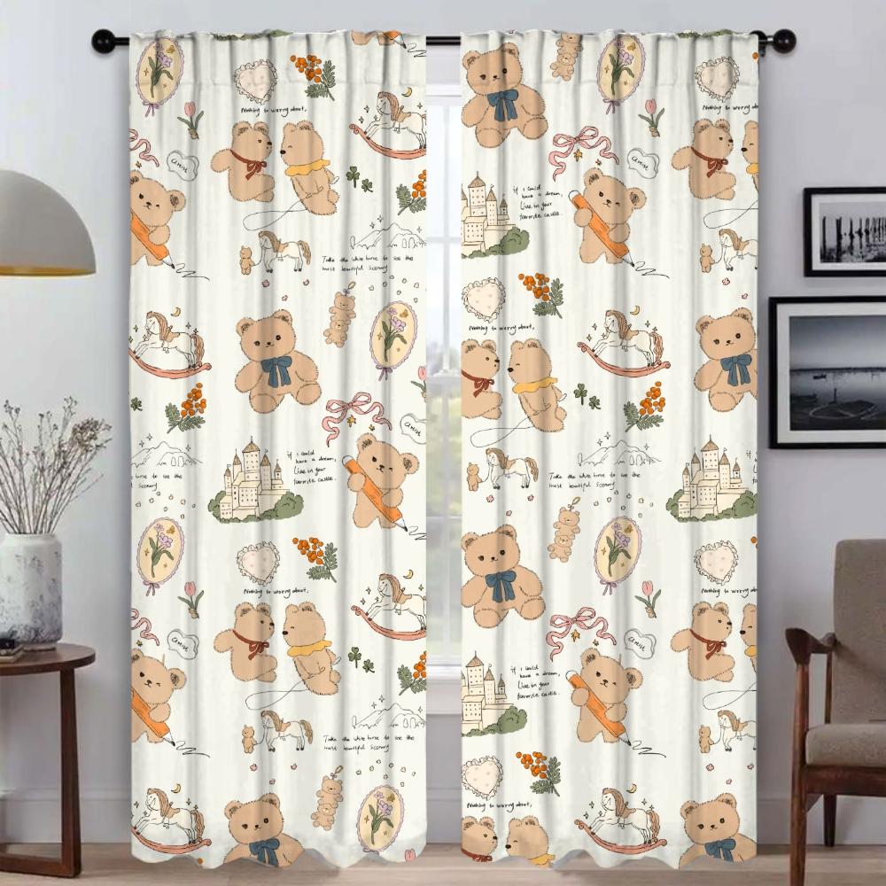 

Kawaii Animal Home Interior Curtains 2 Pieces Window Warning for Room 2 Panel Partition Halloween Decoration Shades Living Child W50xH70cmx2pcs-CL