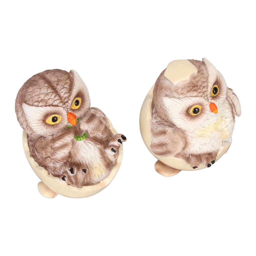2 Pièces Ornement Hibou en Résine Décoration de Bureau Mignon Figurines Hibou Coquille d'Œuf Ornement Décoration de Table pour