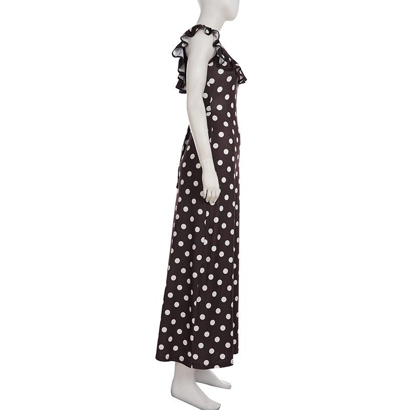 2026 Elegant French Polka Dot Ruffle Dress - Slimming, Backless U-neck with Romantic Drape