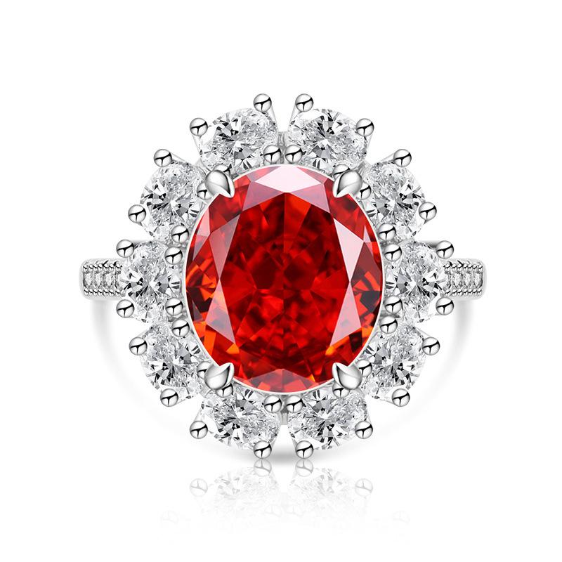 925 Sterling Silver Ice Flower Cut Sunflower Pigeon Egg Color Gem Ring Large Oval Cut High Carbon Diamond Band Women Party Jewelry